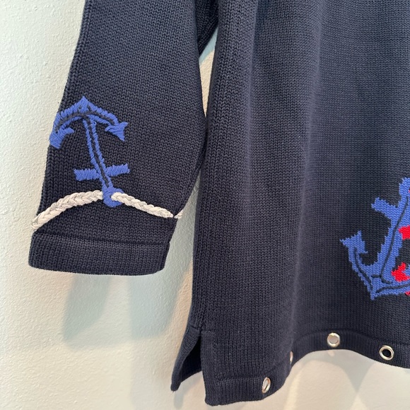 Quacker Factory Navy Blue Americana Anchor Crew Neck Sweater Size Medium - Picture 8 of 14